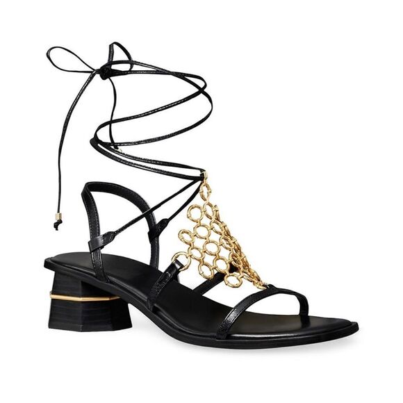Tory Burch Multi-Logo Leather Lace-Up Sandals size 9